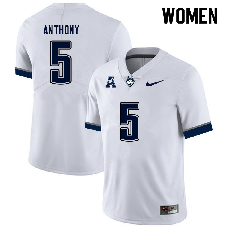 Women #5 Kaleb Anthony Uconn Huskies College Football Jerseys Sale-White